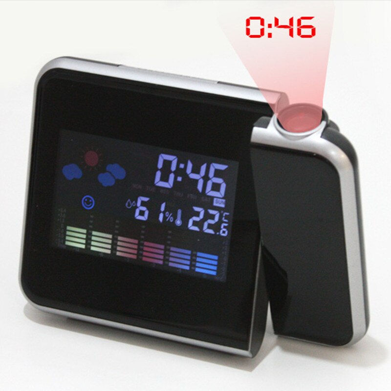 USB Digitale Projektion Wecker nasser Bahnhof Temperatur Schreibtisch Zeit Datum Anzeige Projektor Kalender aufwachen hoch Tisch LED Uhr: Stil B Schwarz