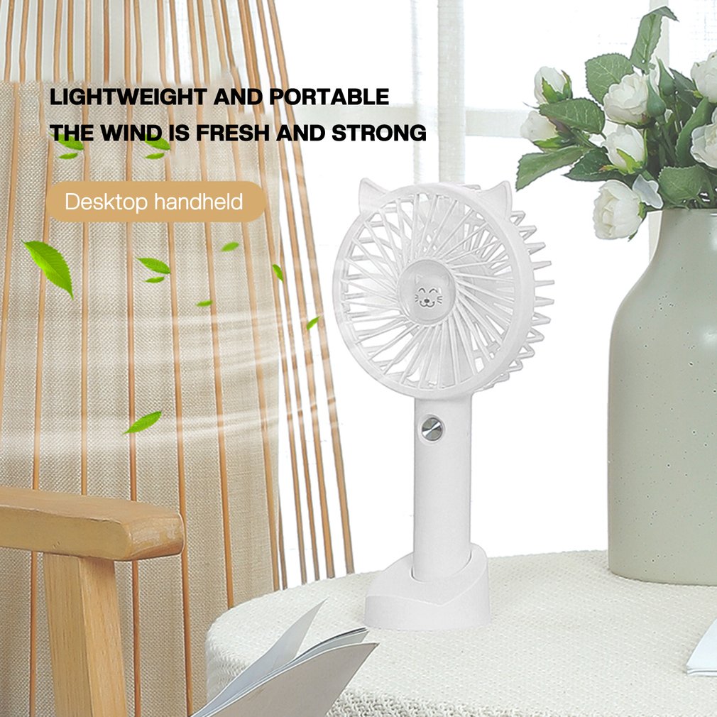 Mini Cat Handheld Fan Portable Usb Rechargeable Fans Cooling Desktop Ventilation Fan With Base 3 Modes For Travel Outdoor