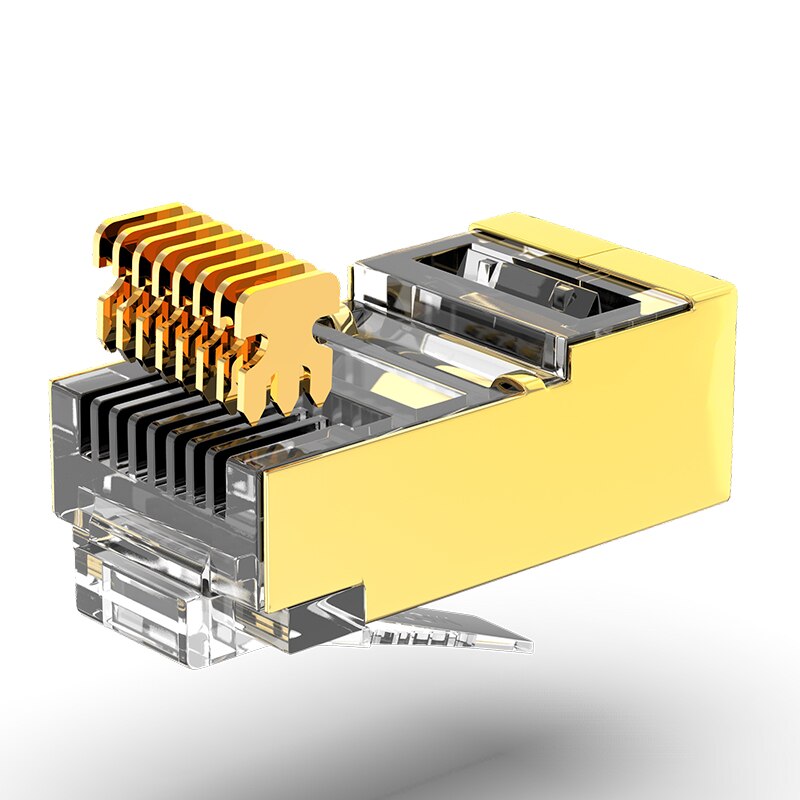 Ampcom suojattu  rj45 cat 6 liitin modulaarinen pistokeliitin 8 p 8c puristuspää ethernet-kaapeli ethernet-liitin kullattu 50u