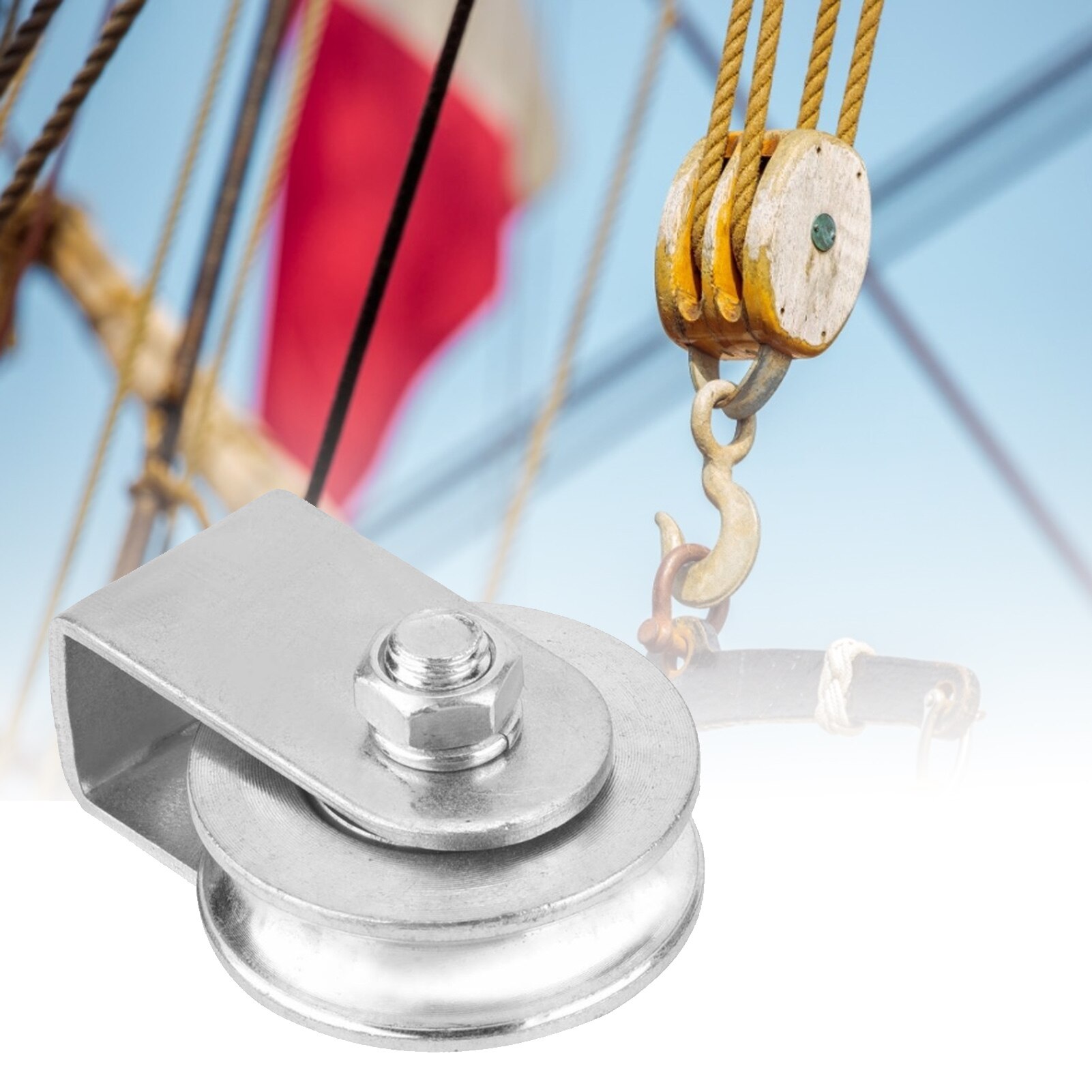 0.3 Tons Single Pulley Block Loading Single Swivel Pulley Roller Lifting Wheel For Wire Rope Pulley Block Wheel Loading 1PCS