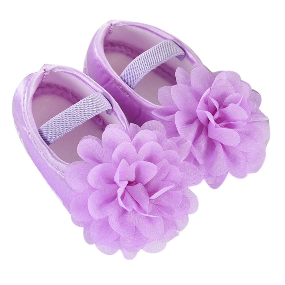 Baby Schoenen Meisjes Aankomst Peuter Kid Baby Meisje Chiffon Bloem Elastische Band Pasgeboren Wandelschoenen: Purple / 3