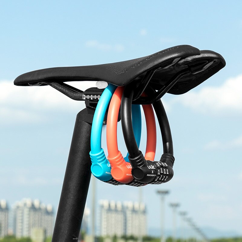 ROCKBROS Bike Bicycle Lock PVC Soft Steel Cable Zinc Alloy Cylinder Password Lock Mini Motorcycle Helmet Lock Bike Accessories
