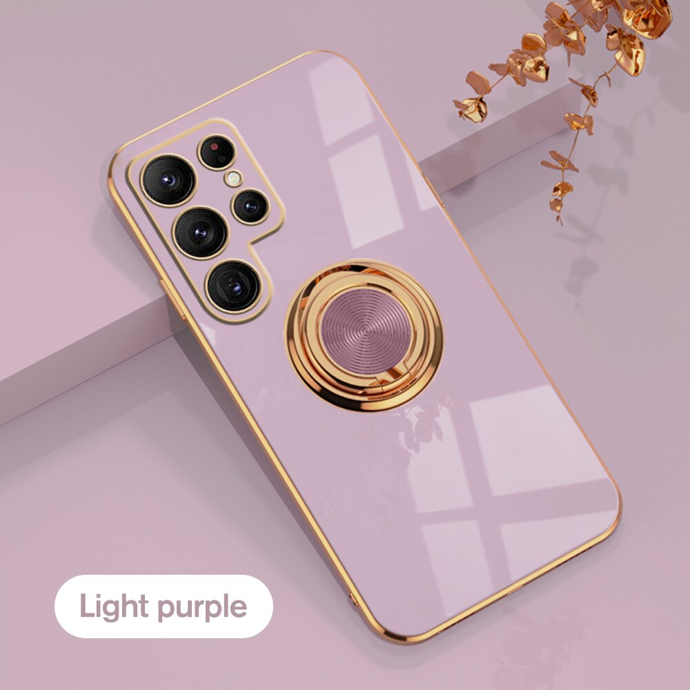 Luxury Plating Protector Case For Samsung Galaxy S22 Ultra S22Ultra S22Plus S 22 Car Magnetic Stand Shockproof Back Cover Coque: For S22 / Purple 6
