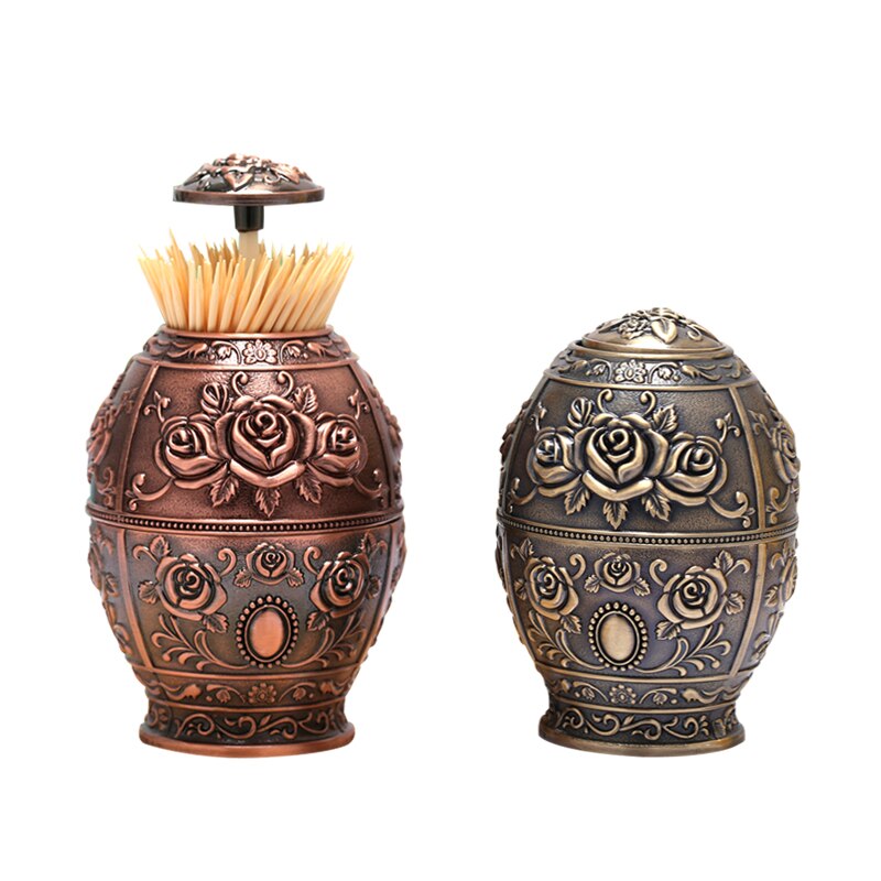 Distributeur automatique de cure-dents en alliage de Zinc, forme d'oeuf classique, support pour cure-dents, artisanat en métal, conteneur de caisses