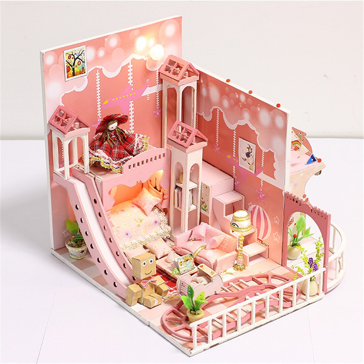 Kind cartoon puppe haus miniaturen para casa de spielzeug Traum kindheit puppenhaus diy möbel große kit zubehör puppenhaus: a