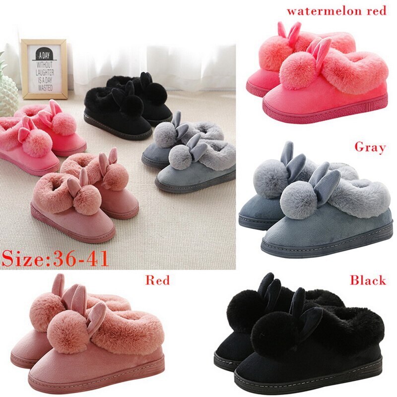 Chaussons pour femmes chaussures maison hiver dames décontracté automne mignon décontracté fourrure peluche lapin femelle pantoufle confort femme intérieur doux 20