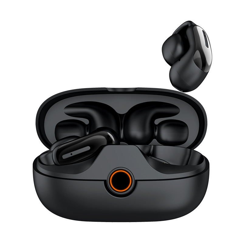 Auricular abierto con Bluetooth, estilo con Clip para la oreja, cómodo de llevar, conexión de oreja individual o doble, batería de larga duración, peso ligero: Negro