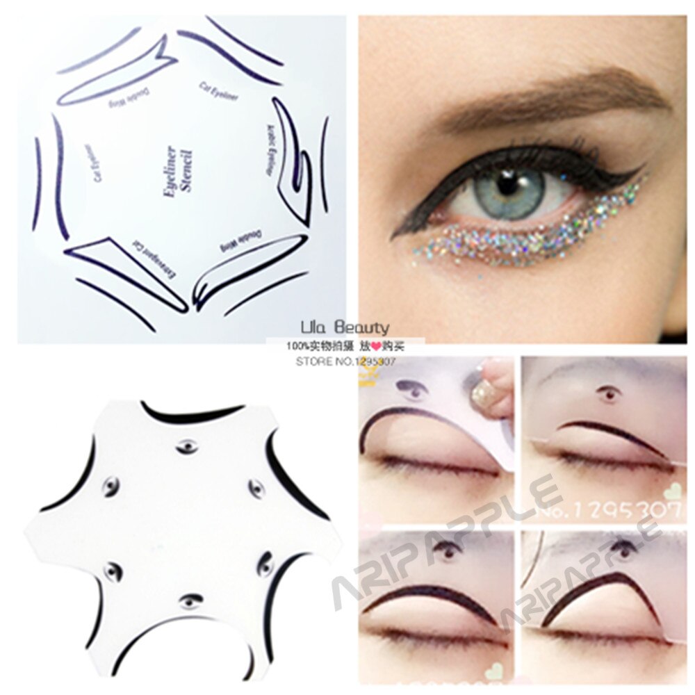 2 Packs Multifunctionele Eye Stencil 6 In 1 Oogschaduw En Eyeliner Stencils Voor Oogmake-up Template Make Card Eye Cosmetische gereedschap