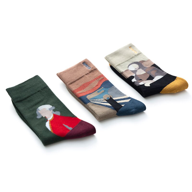 Unisex Oil Painting Style Women Socks 100 Cotton Harajuku Colorful Mid Socks Women 1 Pair Size 35-43 Christmas
