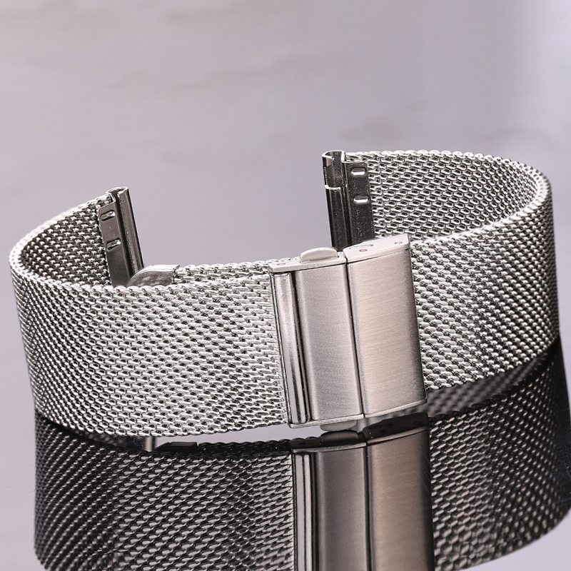 316l rustfrit stål milanese loop ur armbånd kvinder mænd udskiftning rem urrem 16mm 18mm 20mm 22mm sølv sort: Type 2 sivler / 22mm
