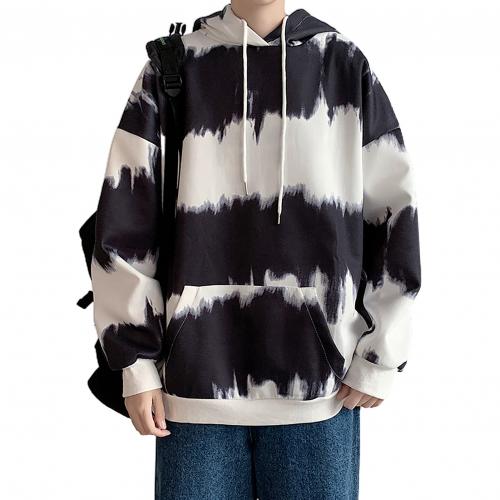 Men Women Long Sleeve Oversized Hoodie Tie Dye Gradient Color Pocket Sweatshirt: Black / XL