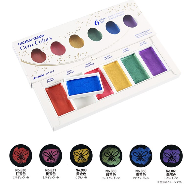 Sakura Effen Aquarel Verf 24/48/60 Kleur Set Parelmoer Kleur Professionele Geavanceerde Aquarel Olieverf Art Supplies: Gemstone 6 colors
