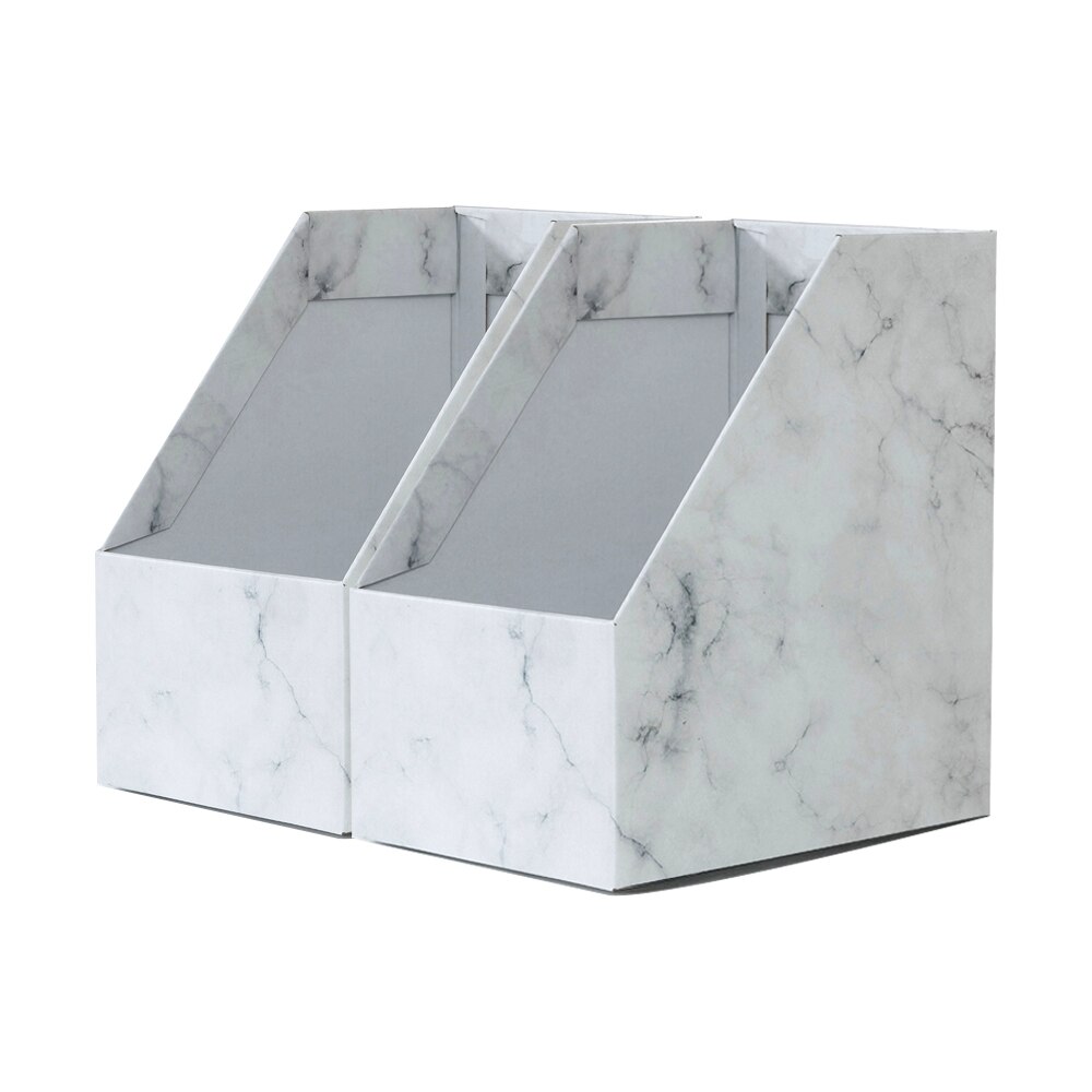 Foldaway File Holder Marble Newspaper Box Desk Top Organizer Magazine Bookend White Corrugated Paper Office Stationery (2PCS): L