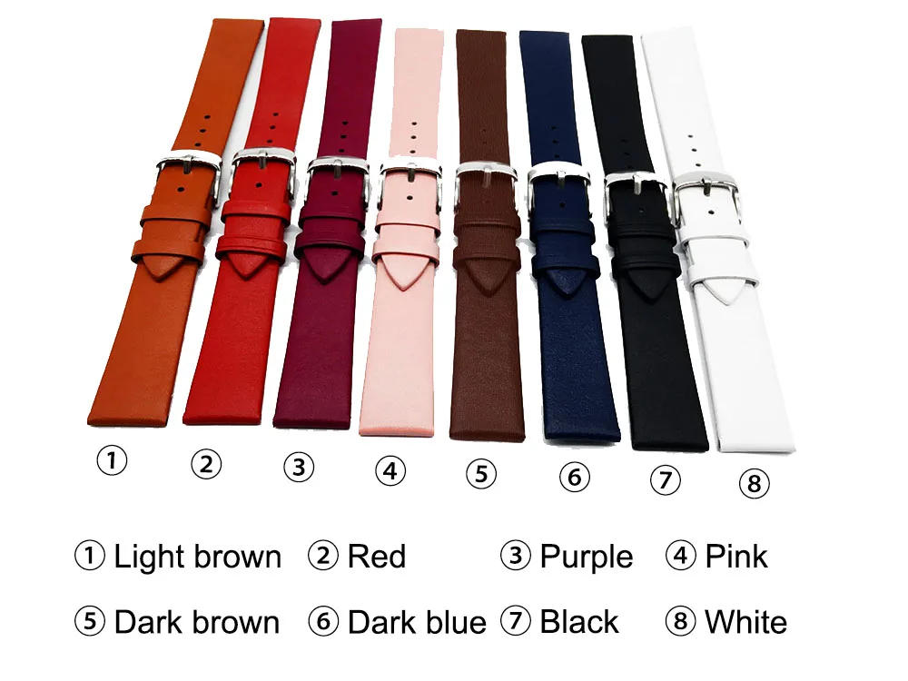 Kalbsleder-Uhrenarmband, 12 mm, 14 mm, 16 mm, 18 mm, 20 mm, 22 mm, echtes Leder-Uhrenarmband mit silberner Dornschließe