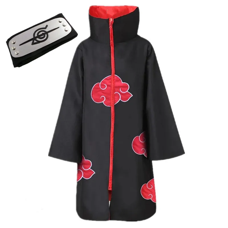 Disfraz de Anime Ninja, bata de organización del amanecer de Halloween, capa de nube roja bordada, bata negra Unisex, anillo con collar: XL / Azul