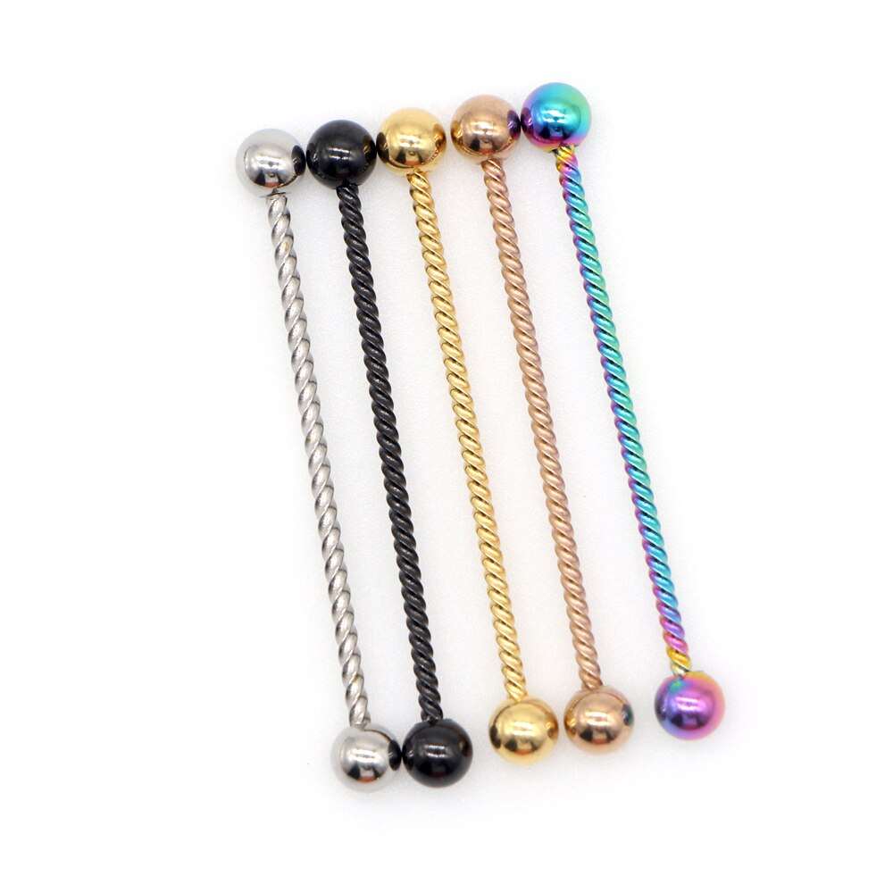 14G 1pc Stainless Steel Industrial Barbell Earrings Twisted Matte Rainbow Ear Cartilage Helix-Conch Piercing Jewelry