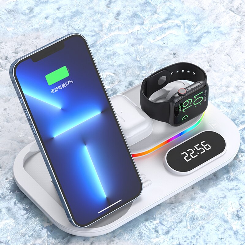 LED 4 in 1 Wireless Charger Dock Qi Fast Charging Station for Apple Watch Airpods iPhone 12 13 Pro Samsung S21 Note Mobile Phone