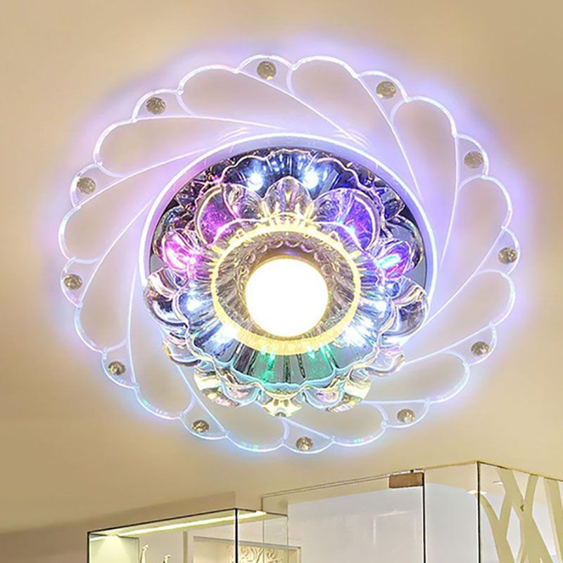 Moderne påfugl krystal led loftslampe cirkulær nordisk lampe loft luminarias rotunda boligindretning belysning gang gang: Flerfarvet
