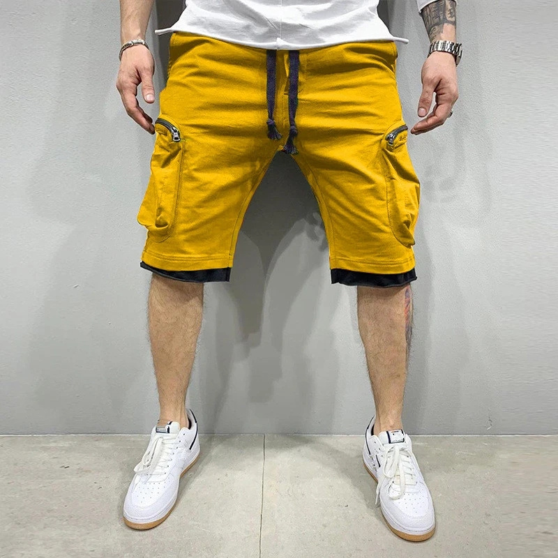 Calça de moletom solta masculina, calçsom curtas para corrida, streetwear esportivo de Fitness, bolso múltiplo, novidade verão,