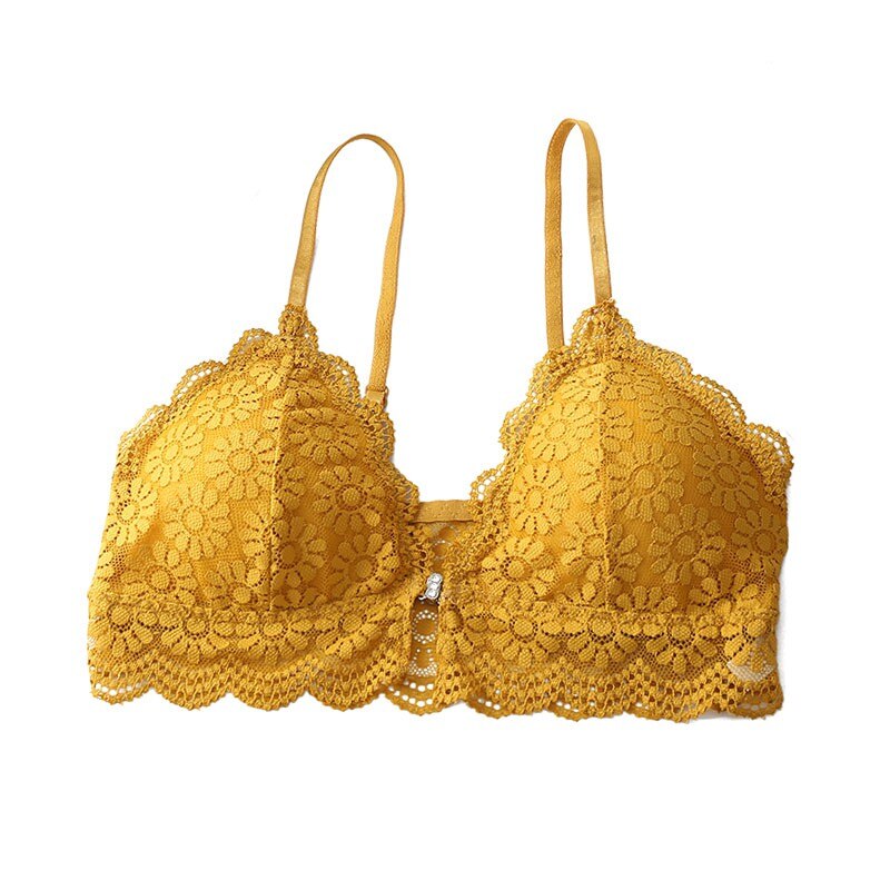 Sexy Lingerie Vrouwen Sexy Kant Sport Bloemen Ondergoed Brasserie Sport Dames Push-Up Bh Zonder Stalen Ring: YELLOW