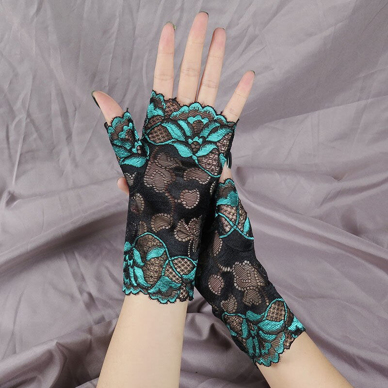 Gants de danse de marin d'été longs sans doigts pour femmes, Sexy, demi-doigt en dentelle, en résille, élégants, mitaines en maille: Green