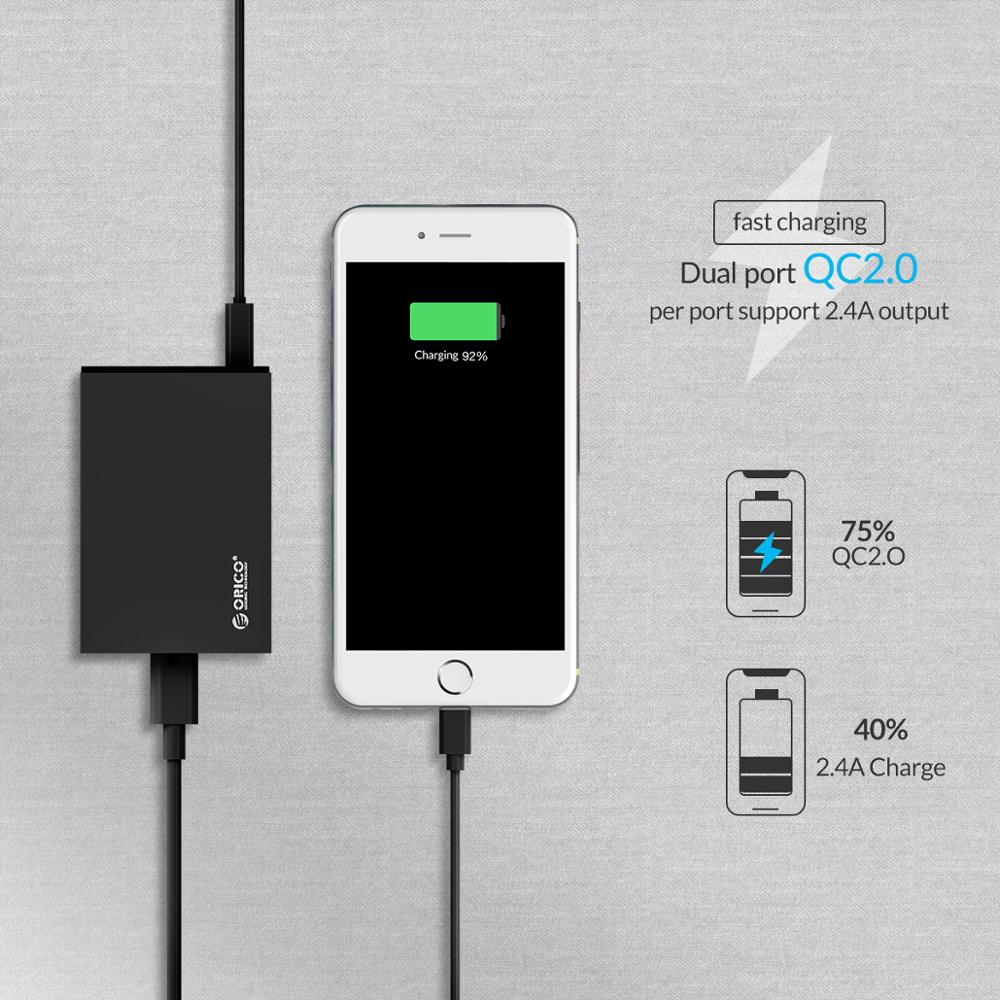 ORICO QC2.0 Fast Charging 6 Ports Desktop Charger Mobile Phone USB Adapter for Samsung Huawei Xiaomi LG iPhone EU/US/UK/AU Plug