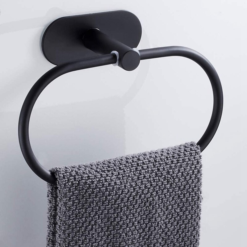 No Punching 304 Stainless Steel Bath Towel Ring, Wall Mounted Oval Towel Rack, Bathroom Toilet Accessories