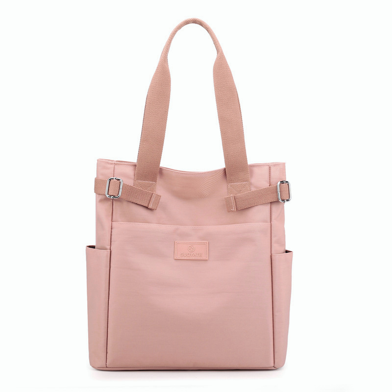 bolso de mano para mujer, bandolera púrpura, color sólido, gran capacidad, bolso de mano simple de nailon para estudiante: Rosa