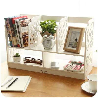 Organizador de escritorio de madera blanco, soporte para libros, papelería, sujetalibros decorativo, organizador de libros