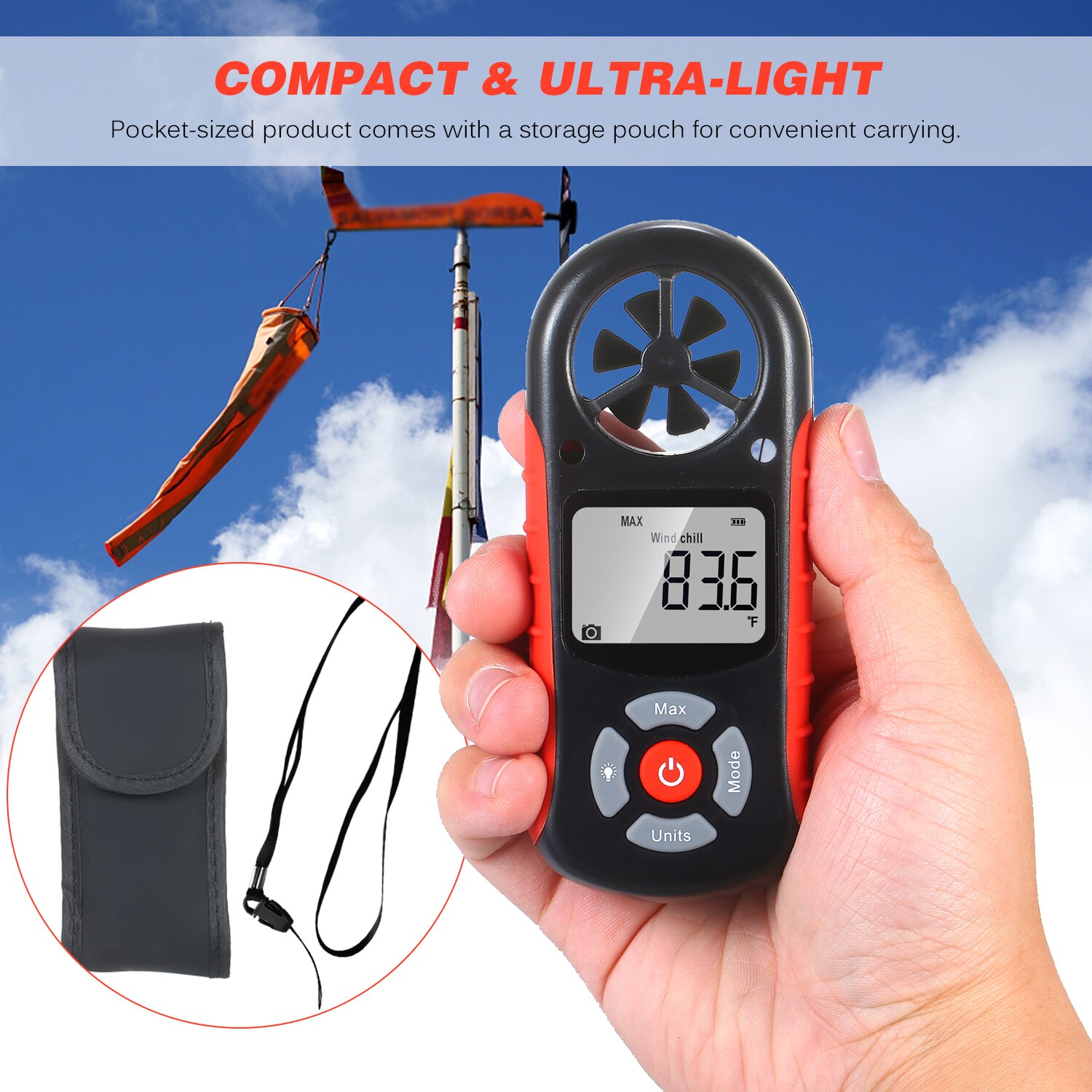 Handheld Digital Anemometer Wind Speed/Wind Chill/Temperature/Humidity/Heat Index/Dew Point/Barometric Pressure/Altitude Meter