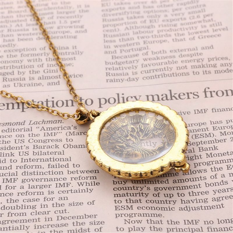 Vintage chaîne loupe collier pendentif grand-mère métal Antique loupe