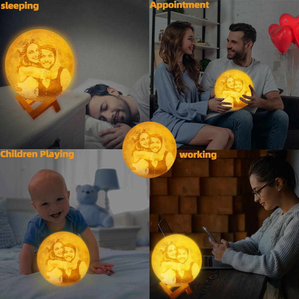 Lampe lunaire personnalisée avec impression 3D, texte Photo personnalisé, veilleuse, Rechargeable par USB, anniversaire, fête des mères, lunaire de saint-valentin