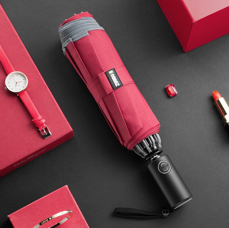 ZUODU Automatic Umbrella Men LED Windproof Reverse Folding Business Umbrella Rain Men Car Automatic Reverse Umbrellas Strong U5B: Red
