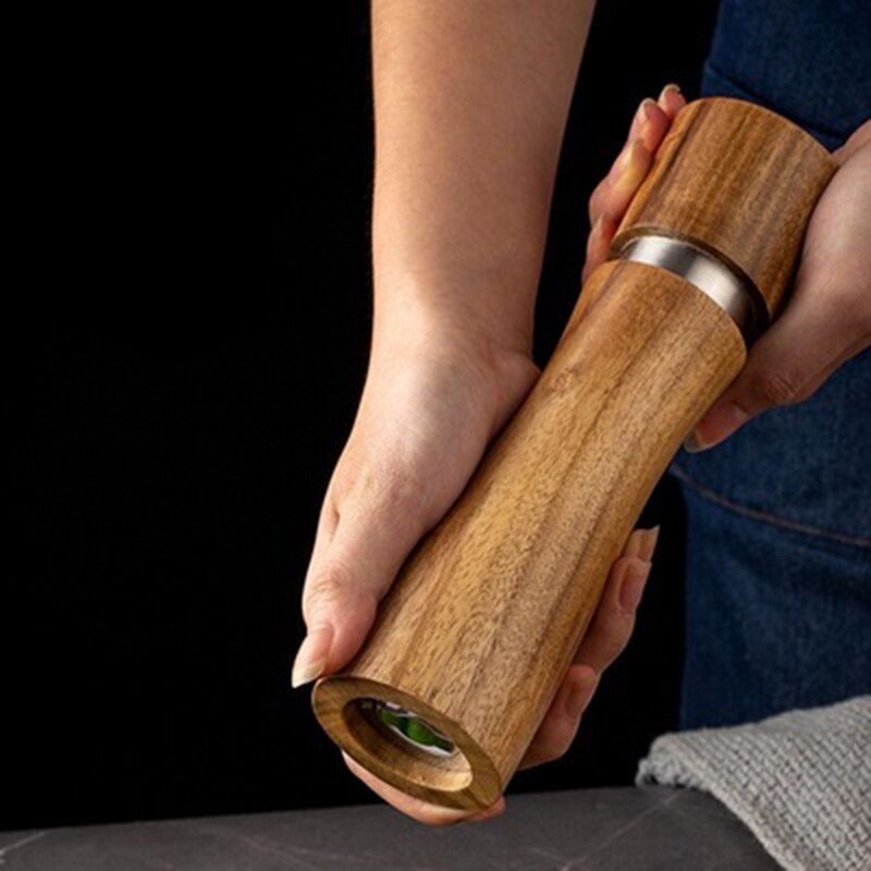 2 szt. Zestaw robić soli i szlifierki robić pieprzu, ręczna solniczka i pieprzniczka akacjowa z regulowaną grubością, 8 Cal