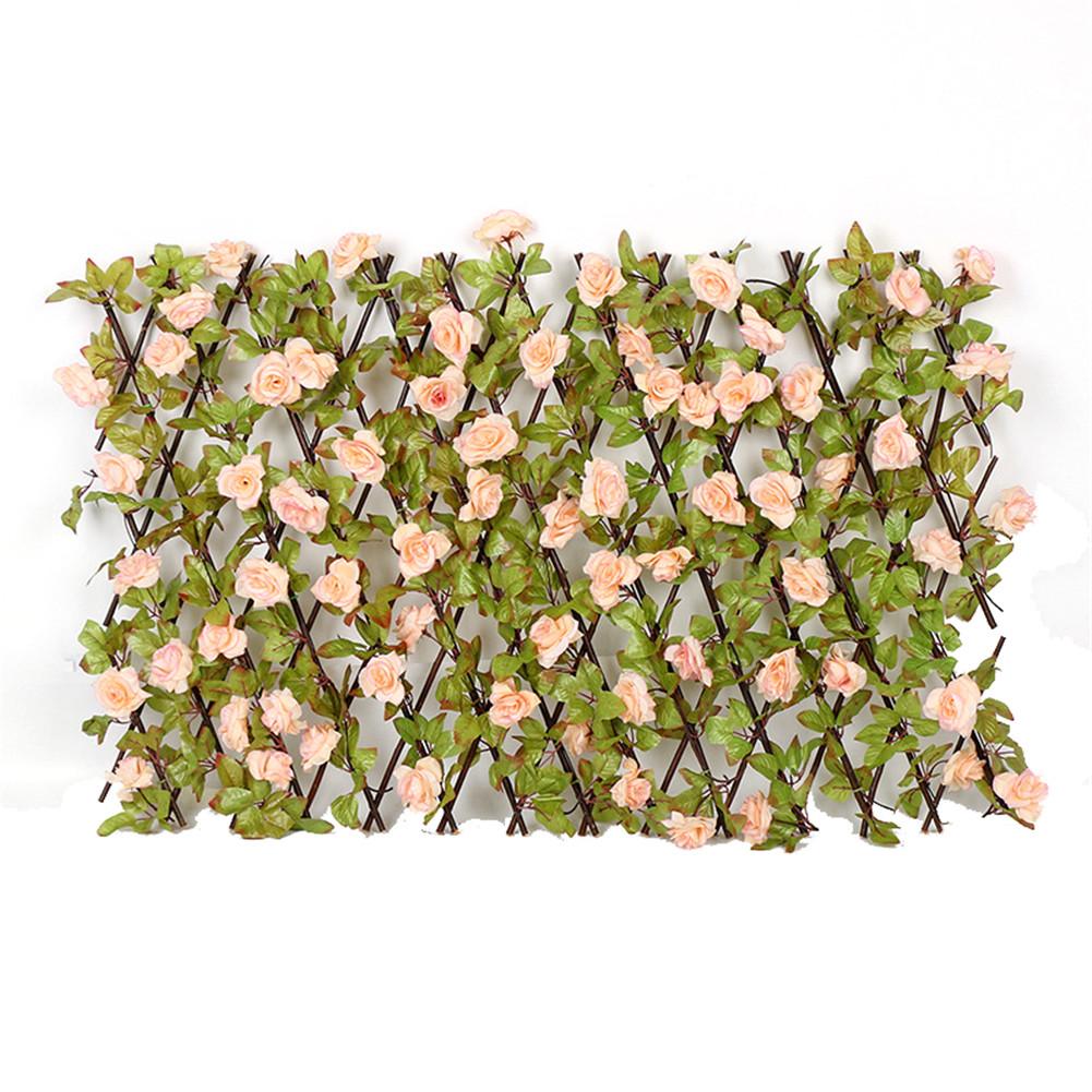 Simulation clôture filet haie en bois avec fleurs artificielles feuilles décoration de jardin criblage écran en expansion clôture rétractable: Big C