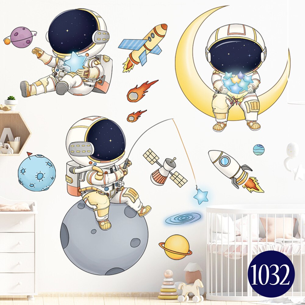 Astronaut Outer Space Wall Stickers Planets Home Decor Decorative Stickers PVC Decal for Kids Room Baby Boy Room Decoration: 1032