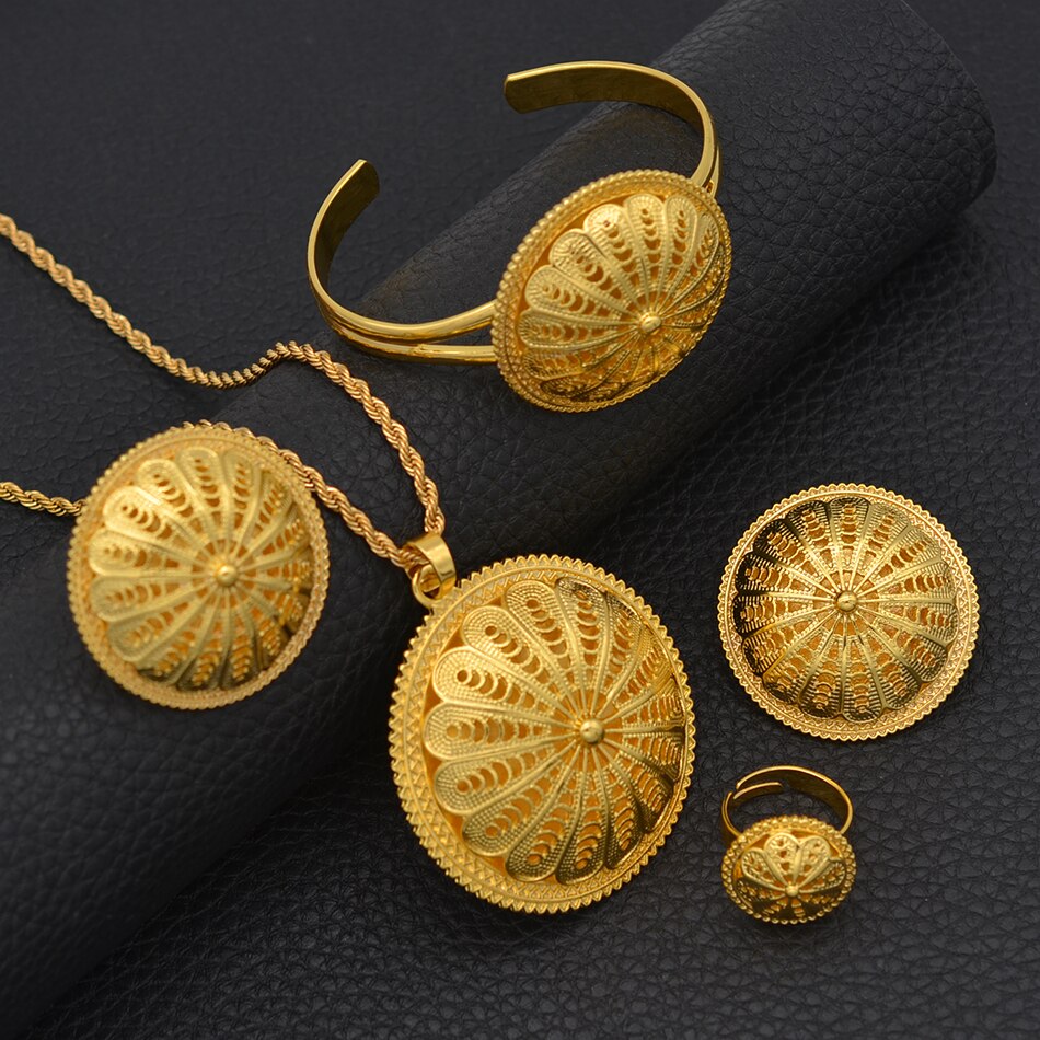 Anniyo etíope joyería de boda de novia juegos de colgantes collares pendientes anillo pulsera de las Mujeres de Eritrea Partido Africano #207606