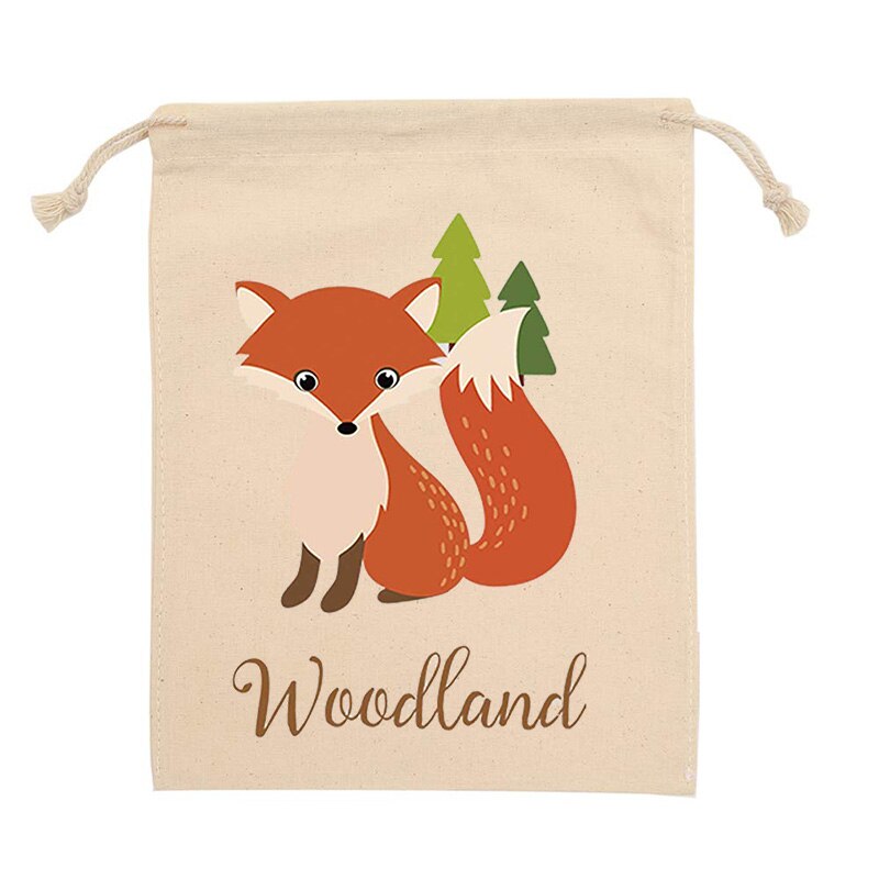 Table centre de table avec motif animaux bois et jungle, sac bonbons pour fête pour anniversaire, réception pour bébé, pour découvrir le genre, accessoires décoratifs présents: fox / 13cmx18cm