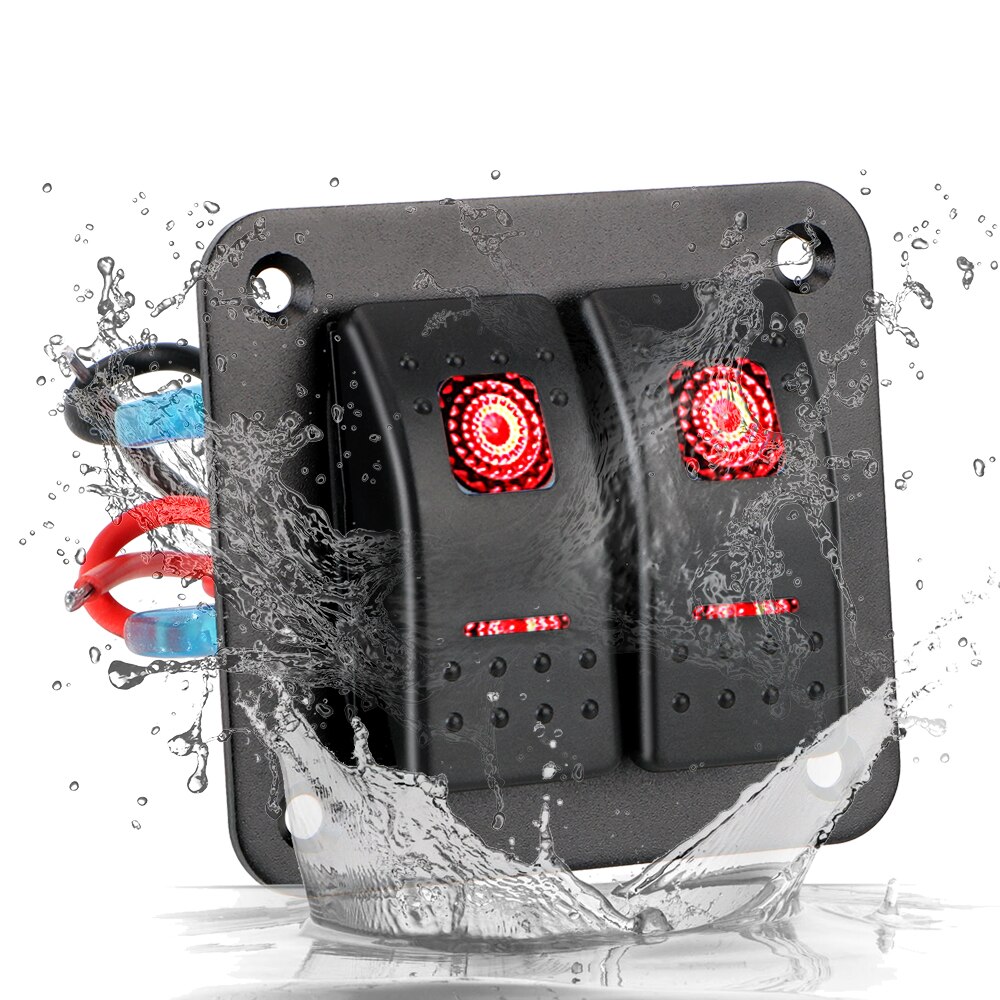 2 Gang Rocker Switch Panel for Car Marine Camper Caravans Travel Trailer LED Waterproof Switch Panel Circuit Breaker 12-24V