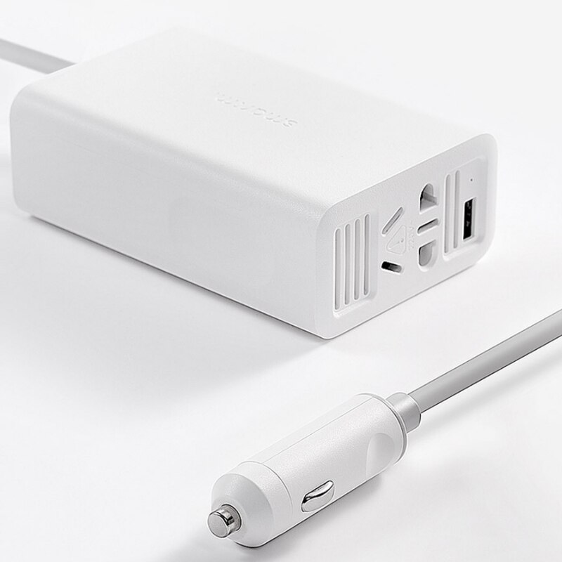 Xiaomi Mijia SMARTMI 100W Portable Car charger Inverter Converter DC 12V to AC 220V with 5V/2.4A USB Ports Car power with Socket: Default Title