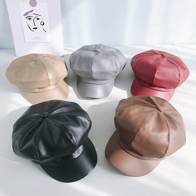 Cuero octogonal cap mujeres invierno otoño cap casual boina Hat niñas artista pintor cap hombre tapa plana