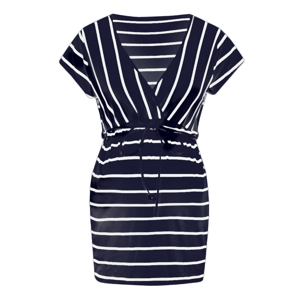 Vêtements de maternité pour femmes | Imprimé à rayures, col en V, Top, Tee-Shirt à manches courtes, chemise de grossesse, vêtements hauts, femme enceinte @ 30: Dark Blue / S