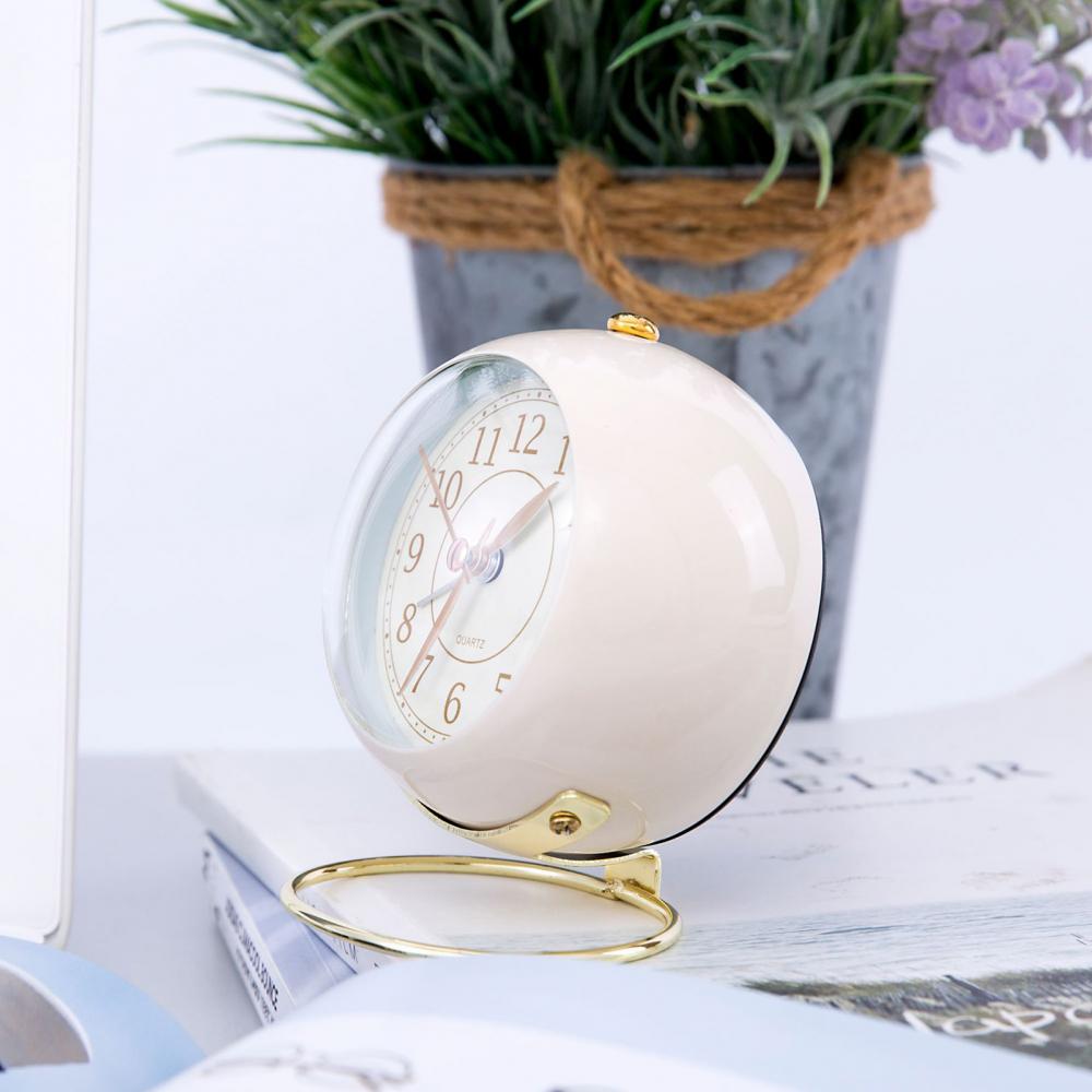 Mini Cute Desktop Metal Round Alarm Clock Night Light Home Bedroom Decoration
