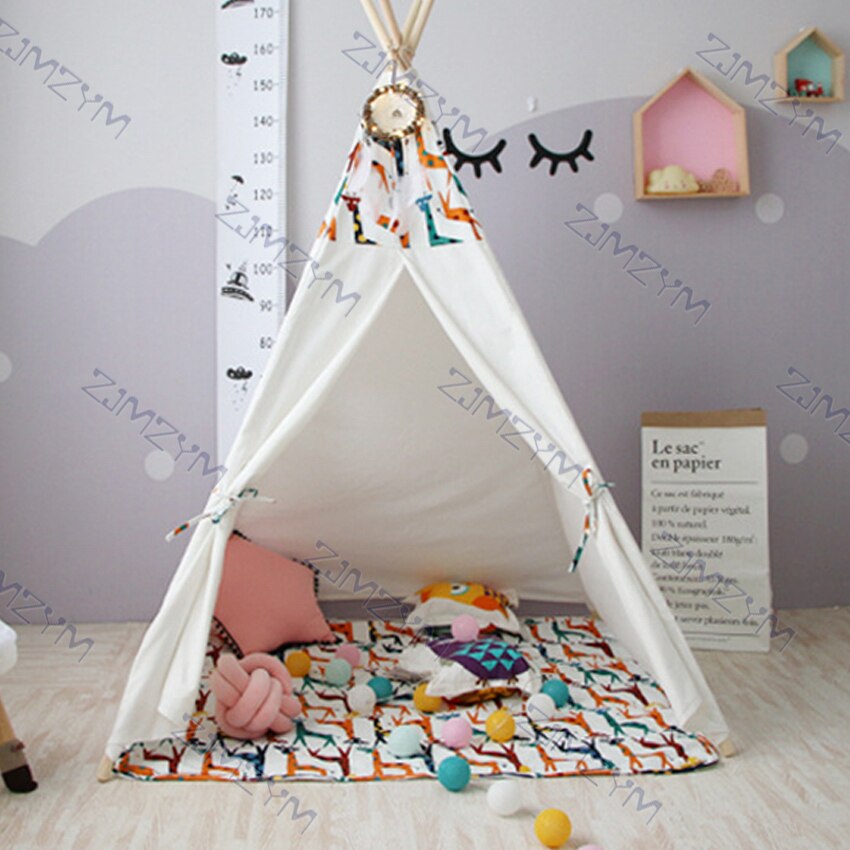 Tente intérieure en toile de coton pour enfants, Support en bois, maison de jeu familiale amovible et lavable, développement des intérêts des enfants