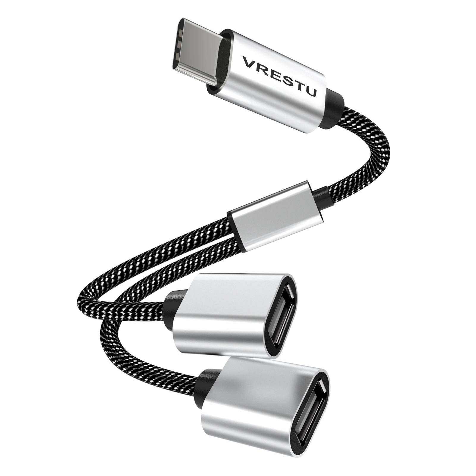 Adapter USB typu C na podwójny USB OTG HUB rozszerzający USB 2.0 typu C Plecionka do ładowania danych Cabo do Samsung Galaxy S22 MacBook Pro Air iPad: WHITE