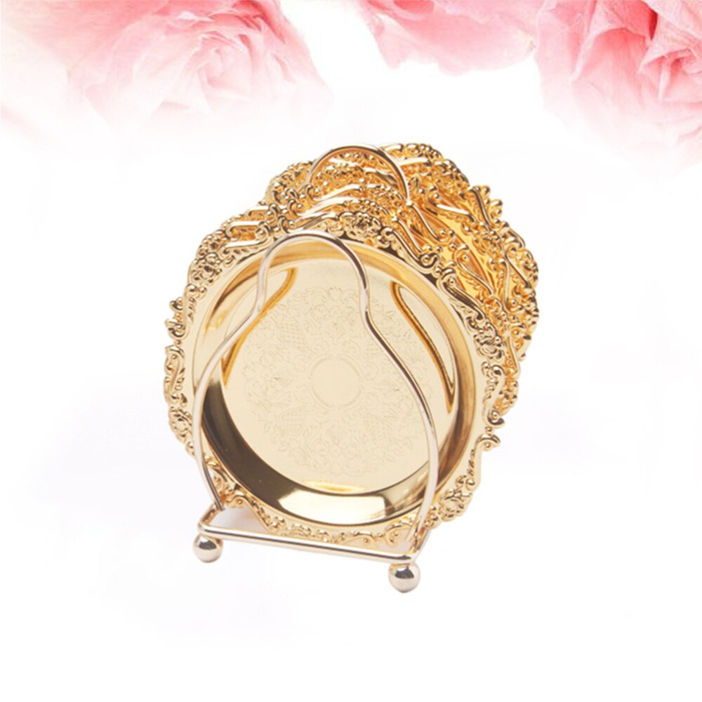 6PCS Mini Cake Dish Fruit Platter Dessert Plate Snacks Tray Decorative Tableware with Rack for Wedding Party Home (Golden)