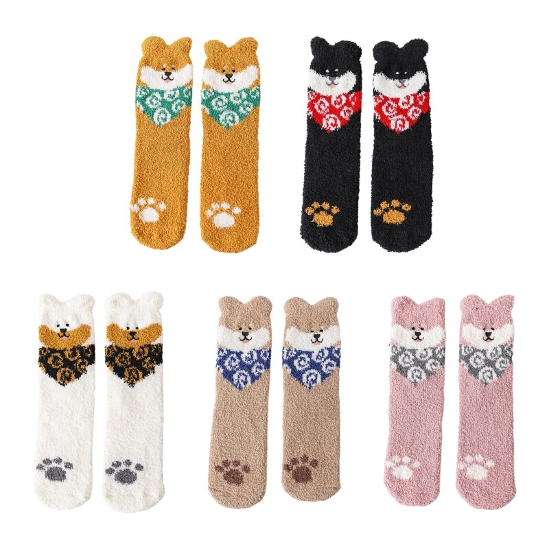 Femmes hiver microfibre floue pantoufle maison chaussettes mignon 3D oreilles chiot chien motif Kawaii épais confortable dormir bonneterie