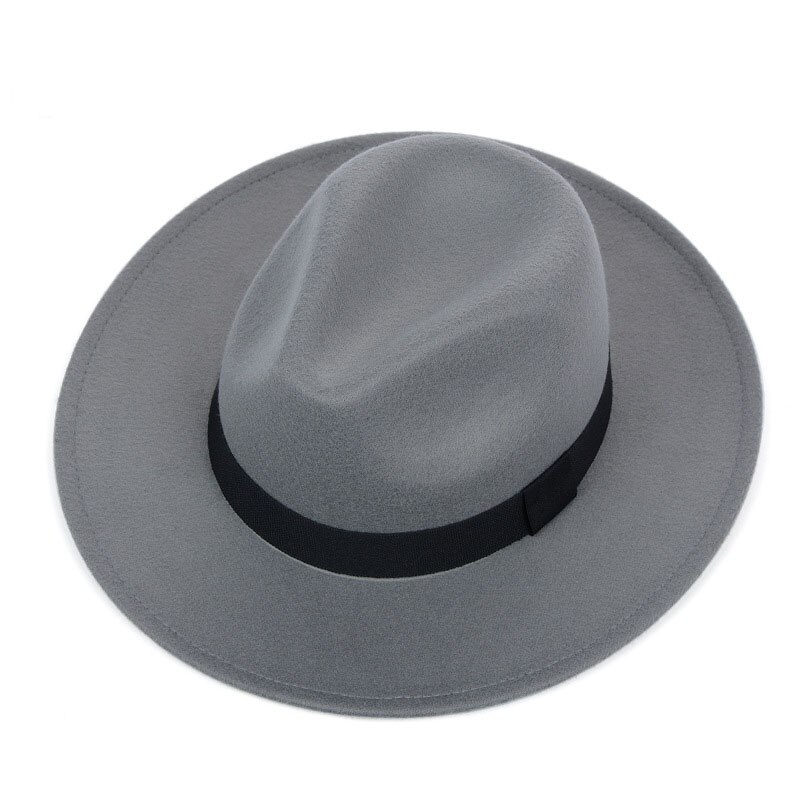 Fedora hat kvinder imitation uldfilt hatte mænd sort top jazz hat: Grå