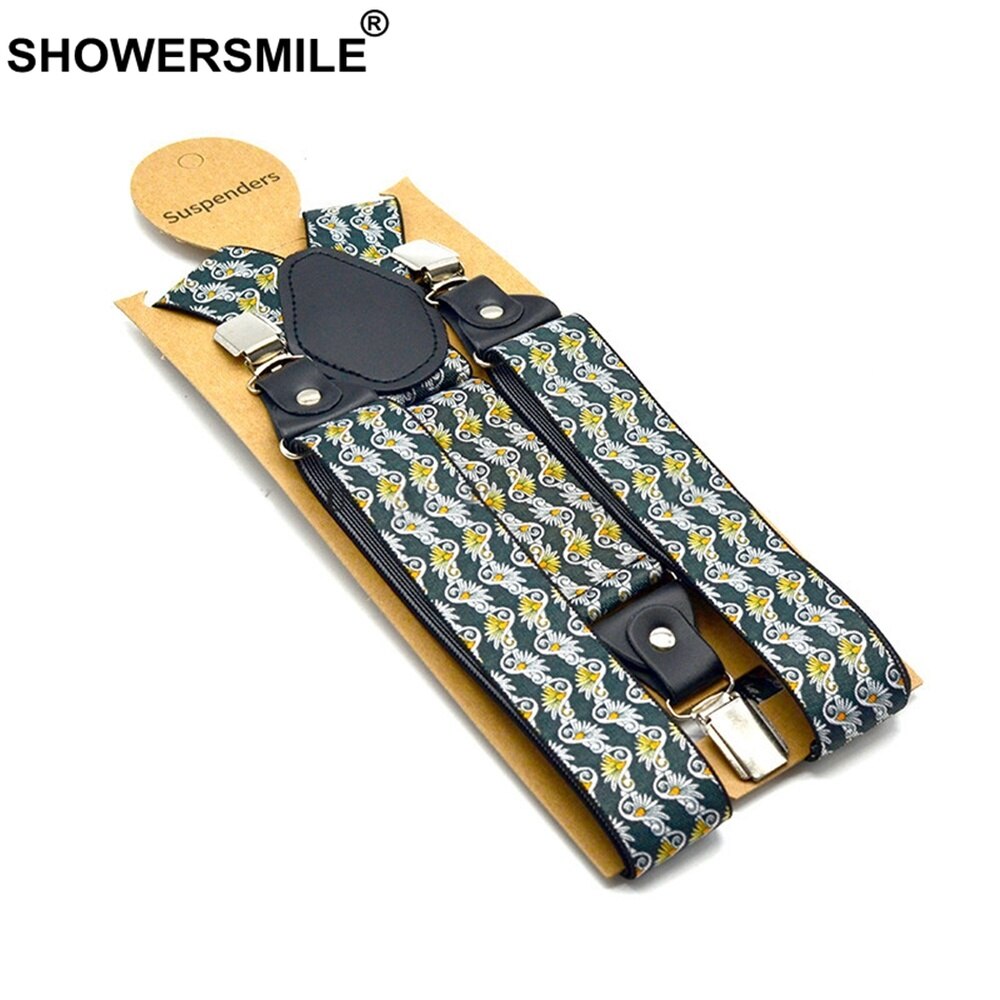 Bretelle con stampa pantaloni da uomo floreale blu scuro bretelle maschili con 3 clip in pelle Y bretelle per adulti regolabili posteriori 120cm * 3.5cm