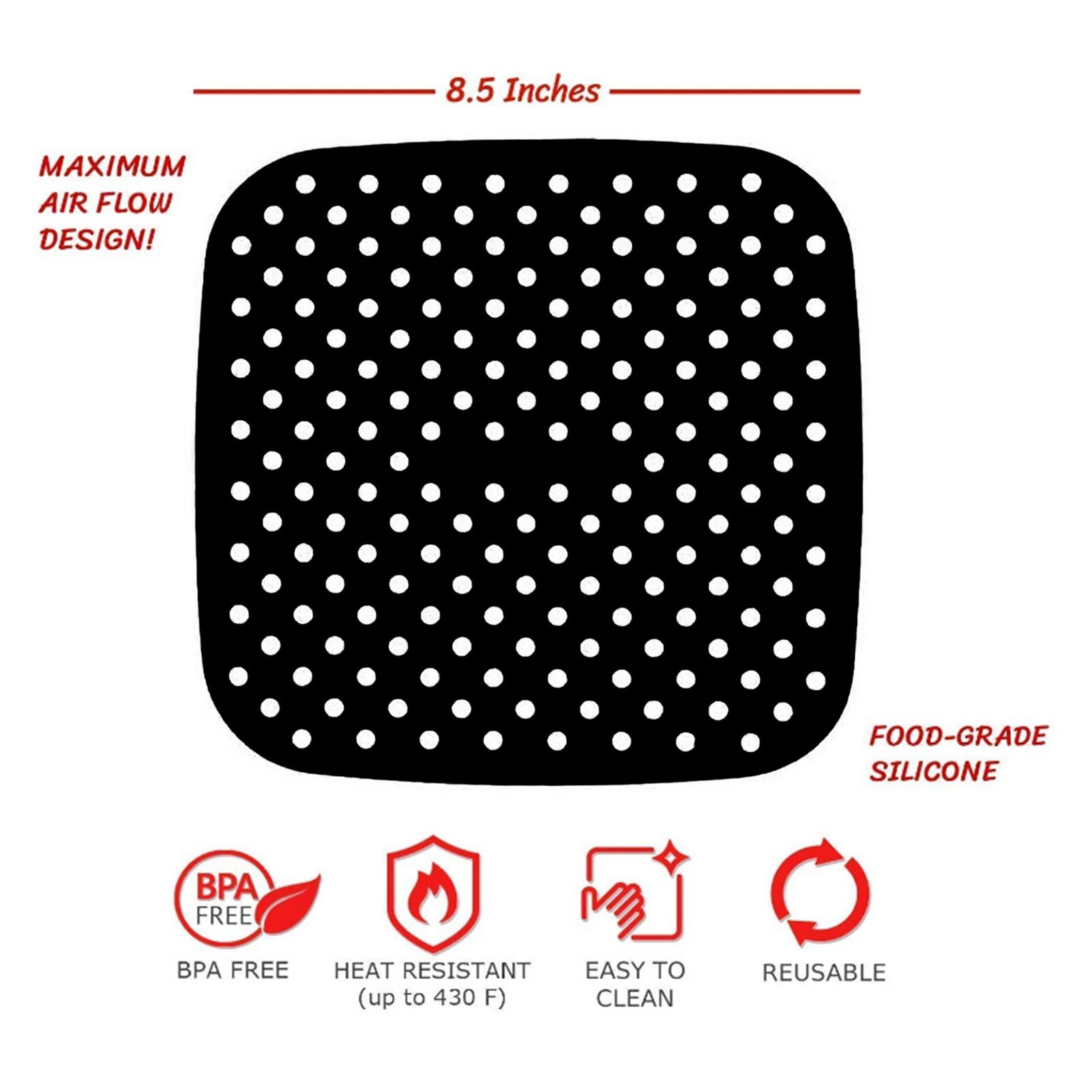 Herramientas de cocina, utensilios de cocina, freidora de aire reutilizable con forro de silicona antideslizante, suministros de freidora de aire cuadrados, accesorios para freidora: Black 8.5inch